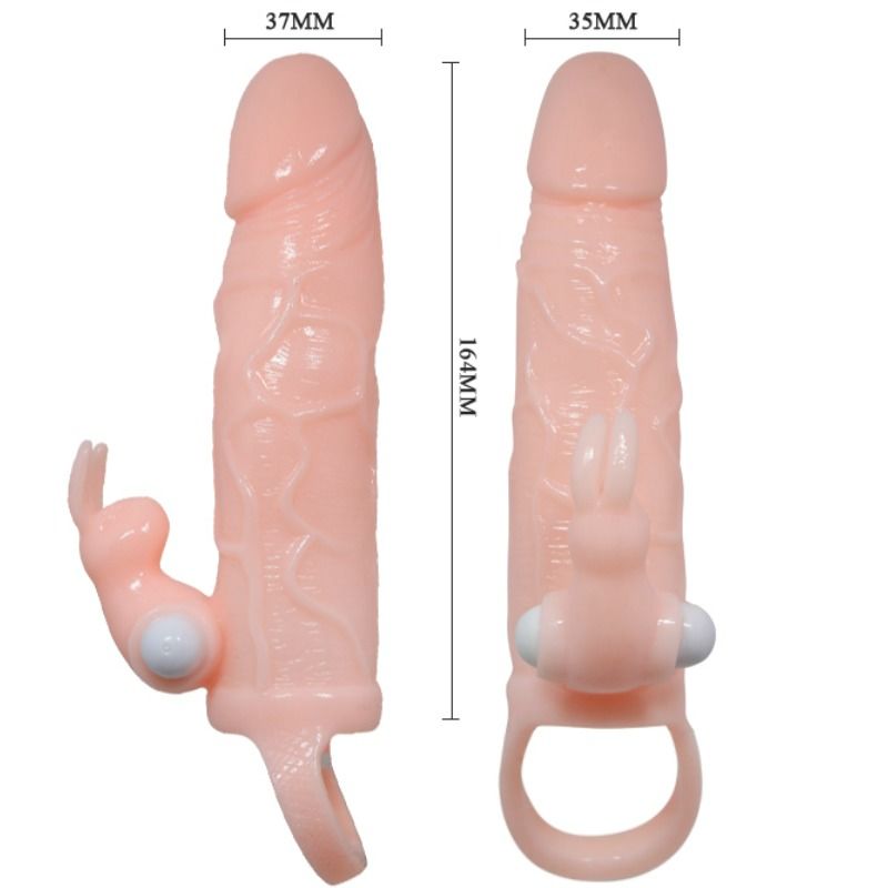 BAILE - BRAVE MAN CAPA PARA PÊNIS COM RABBIT VIBRADOR 16.5 CM NATURAL - Sex Shop Sexy