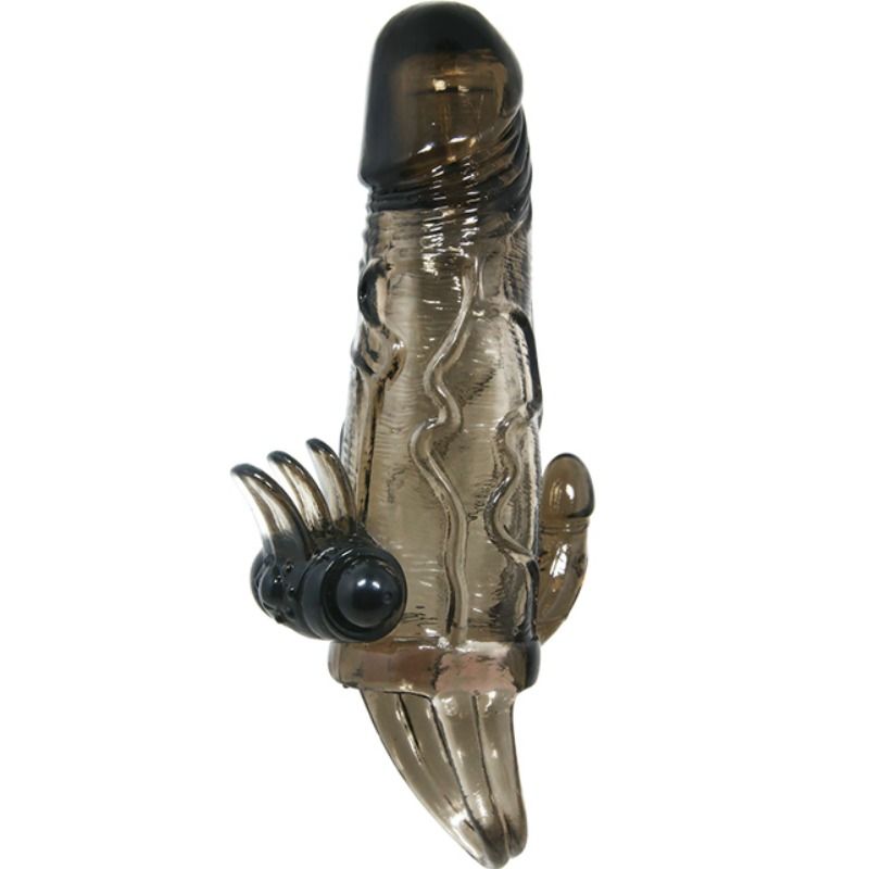 BAILE - CAPA PARA PÉNIS BRAVE MAN CON ESTIMULACIÓN CLITORIAL Y ANAL DOBLE BALA NEGRA 16.5 CM