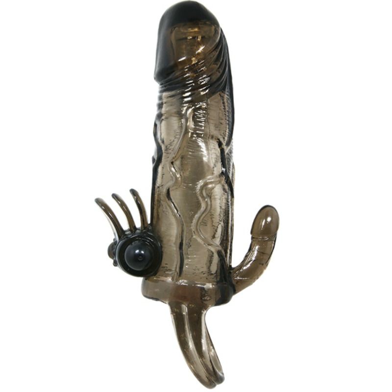 BAILE - CAPA PARA PÉNIS BRAVE MAN CON ESTIMULACIÓN CLITORIAL Y ANAL DOBLE BALA NEGRA 16.5 CM