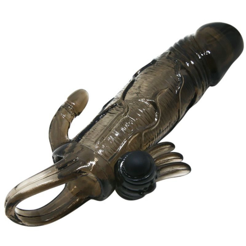 BAILE - CAPA PARA PÉNIS BRAVE MAN CON ESTIMULACIÓN CLITORIAL Y ANAL DOBLE BALA NEGRA 16.5 CM