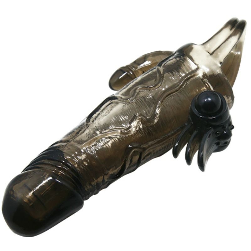 BAILE - CAPA PARA PÉNIS BRAVE MAN CON ESTIMULACIÓN CLITORIAL Y ANAL DOBLE BALA NEGRA 16.5 CM