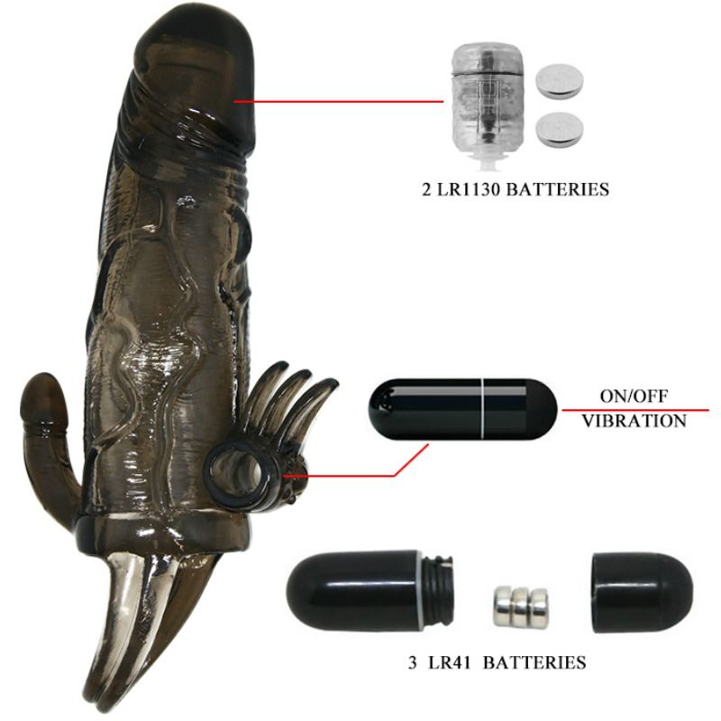 BAILE - BRAVE MAN CAPA PARA PÊNIS ANAL E CLITORIS VIBRADOR 16.5 CM PRETO - Sex Shop Sexy