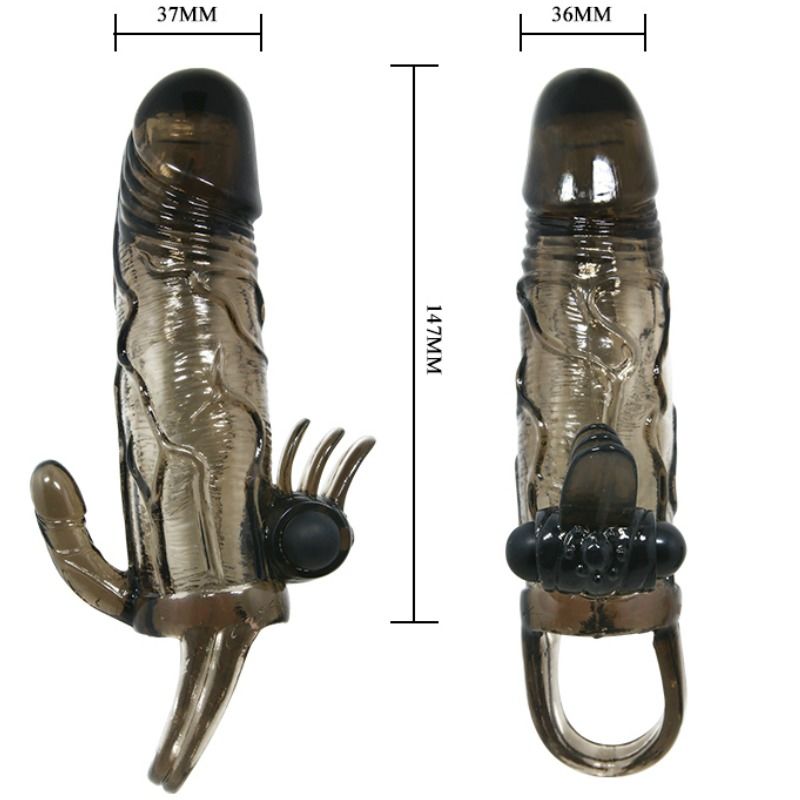 BAILE - CAPA PARA PÉNIS BRAVE MAN CON ESTIMULACIÓN CLITORIAL Y ANAL DOBLE BALA NEGRA 16.5 CM