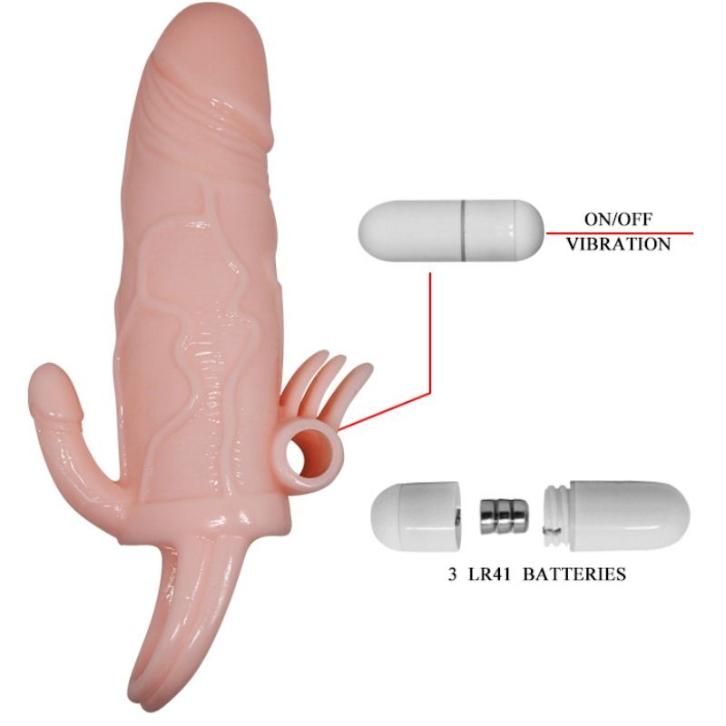 BAILE - BRAVE MAN CAPA PARA PÊNIS ANAL E CLITÓRIS VIBRADOR 16.5 CM NATURAL - Sex Shop Sexy