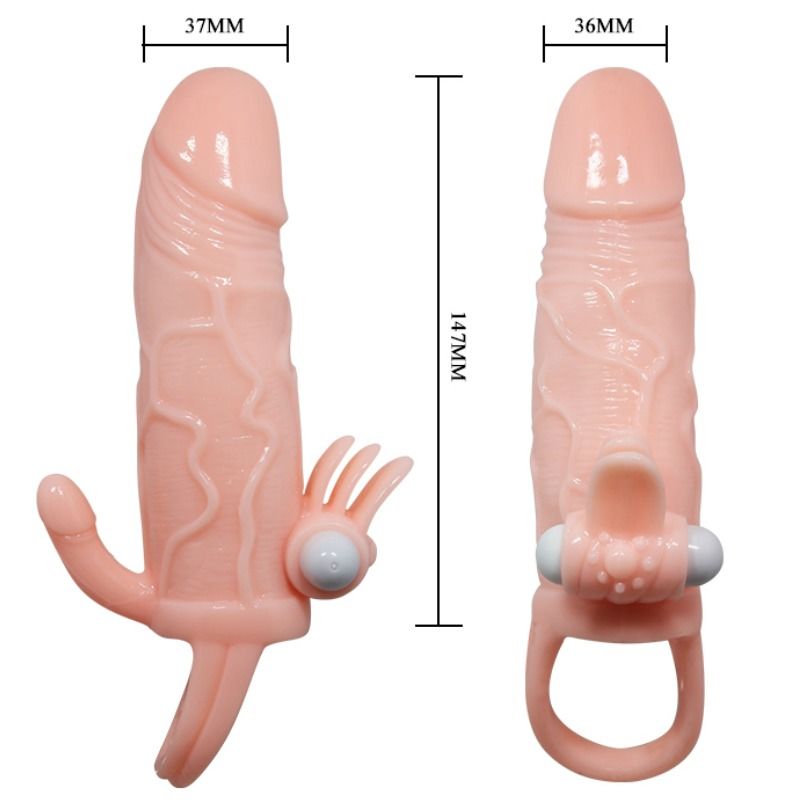 BAILE - BRAVE MAN CAPA PARA PÊNIS ANAL E CLITÓRIS VIBRADOR 16.5 CM NATURAL - Sex Shop Sexy