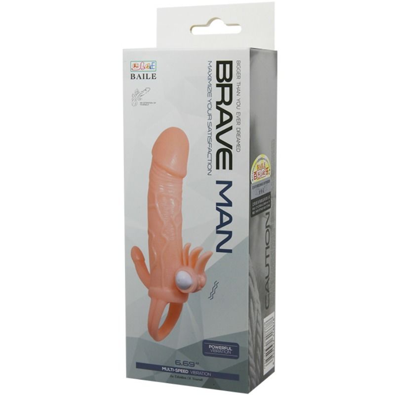 BAILE - BRAVE MAN CAPA PARA PÊNIS ANAL E CLITÓRIS VIBRADOR 16.5 CM NATURAL - Sex Shop Sexy
