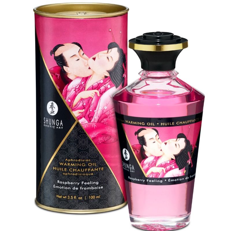 SHUNGA - ÓLEO DE MASSAGEM EFEITO CALOR SABOR INTENSO FRAMBOESA 100 ML - Sex Shop Sexy