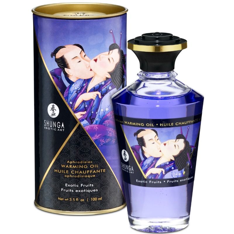 SHUNGA - ÓLEO DE MASSAGEM EFEITO CALOR SABOR FRUTAS EXÓTICAS 100 ML - Sex Shop Sexy