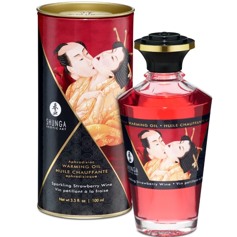 SHUNGA - ÓLEO DE MASSAGEM EFEITO CALOR MORANGOS E CHAMPANHE 100 ML - Sex Shop Sexy