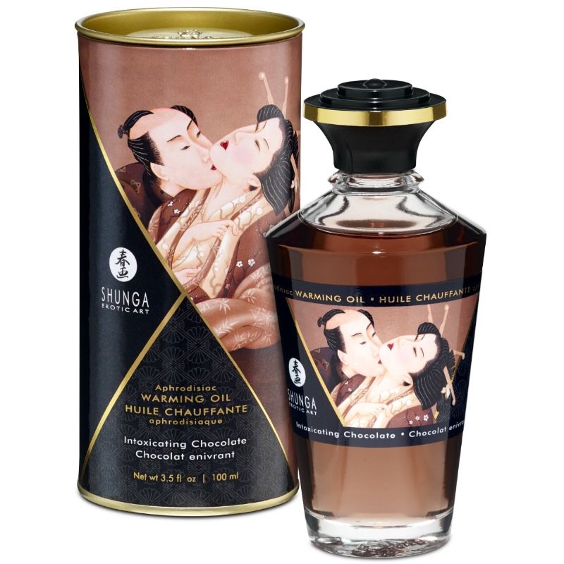 SHUNGA - ÓLEO DE MASSAGEM EFEITO CALOR SABOR INTENSO CHOCOLATE 100 ML - Sex Shop Sexy