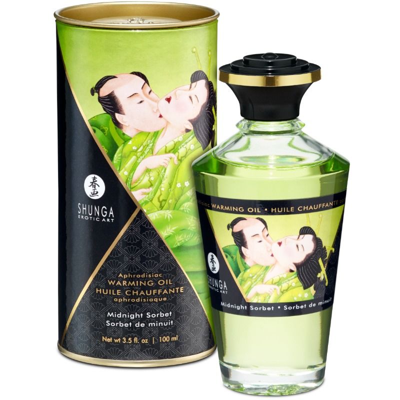 SHUNGA - ÓLEO DE MASSAGEM EFEITO CALOR SABOR SORBETE DE MEIA-NOITE 100 ML - Sex Shop Sexy