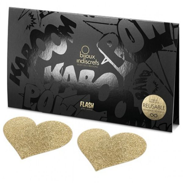 BIJOUX - INDISCRETS TAPA-MAMILOS FLASH CORAÇÃO DOURADO - Sex Shop Sexy