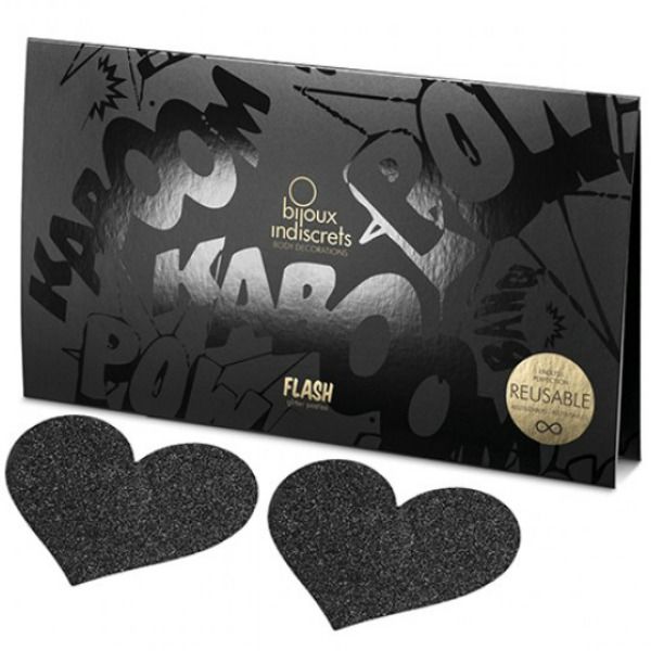 BIJOUX - INDISCRETS TAPA-MAMILOS FLASH CORAÇÃO PRETO - Sex Shop Sexy