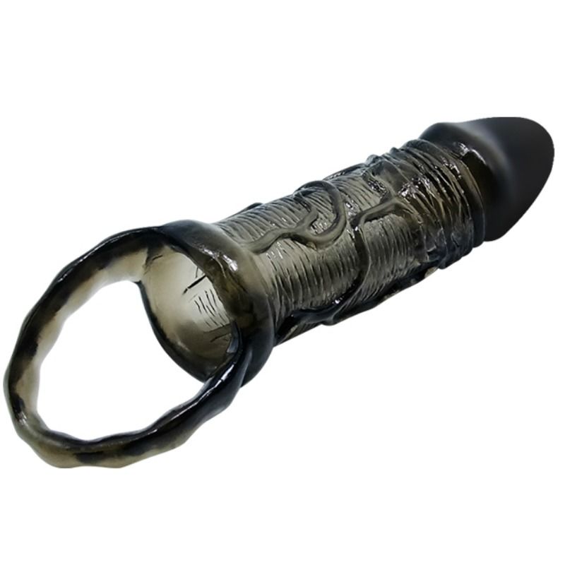 BAILE - CAPA EXTENSORA PARA PÊNIS COM STRAP PARA TESTÍCULOS PRETA 13.5 CM - Sex Shop Sexy