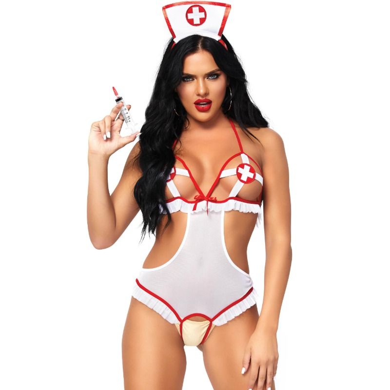 LEG AVENUE - TEDDY COM ABERTURA ENFERMEIRA TAMANHO ÚNICO - Sex Shop Sexy