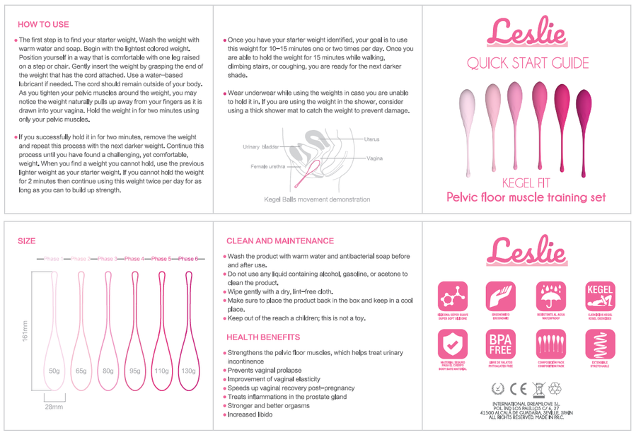 LESLIE - KEGEL FIT ENTRENAMIENTO DE MÚSCULOS PÉLVICOS CONJUNTO 6 PIEZAS