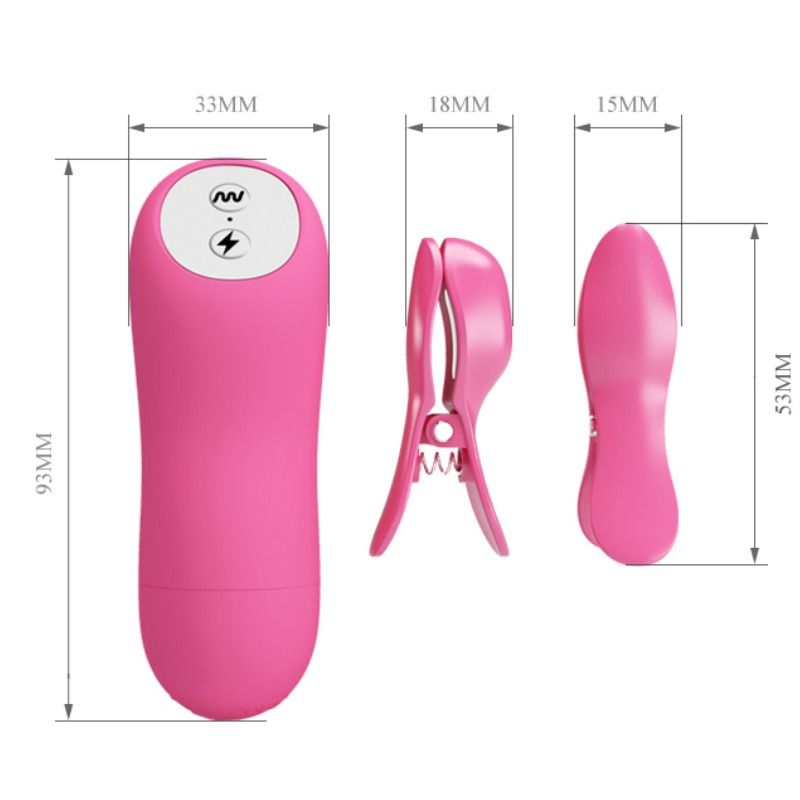 BAILE - PINÇAS ROMANTIC WAVE COM VIBRAÇÃO E ELETROCHOQUE FÚCSIA - Sex Shop Sexy