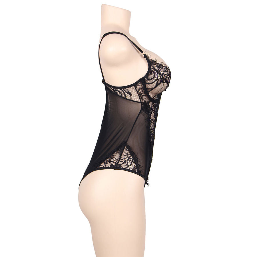 SUBBLIME - TEDDY RENDA FLORAL COM FRANJAS PRETO TAMANHO GRANDE