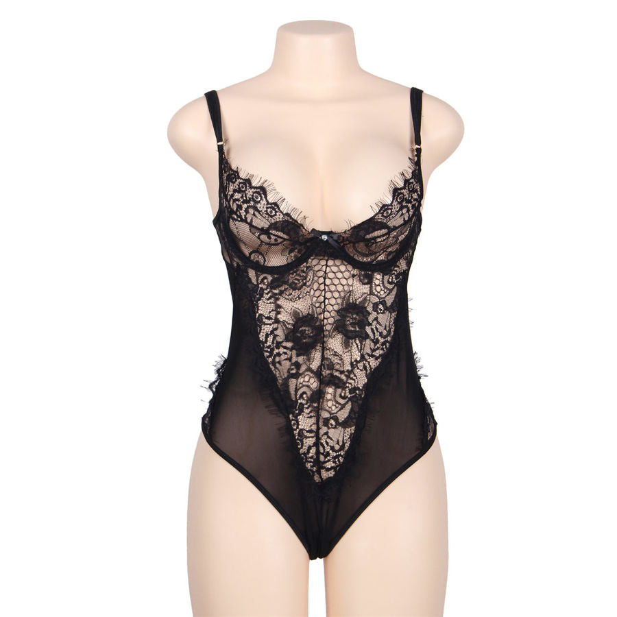 SUBBLIME - TEDDY RENDA FLORAL COM FRANJAS PRETO TAMANHO GRANDE