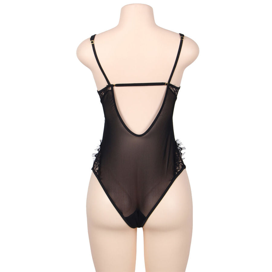 SUBBLIME - TEDDY RENDA FLORAL COM FRANJAS PRETO TAMANHO GRANDE