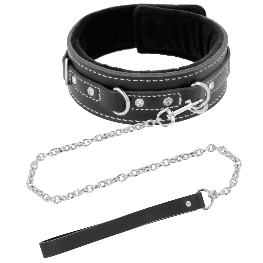DARKNESS - COLLAR DE COURO DE ALTA CALIDAD COM TRELA