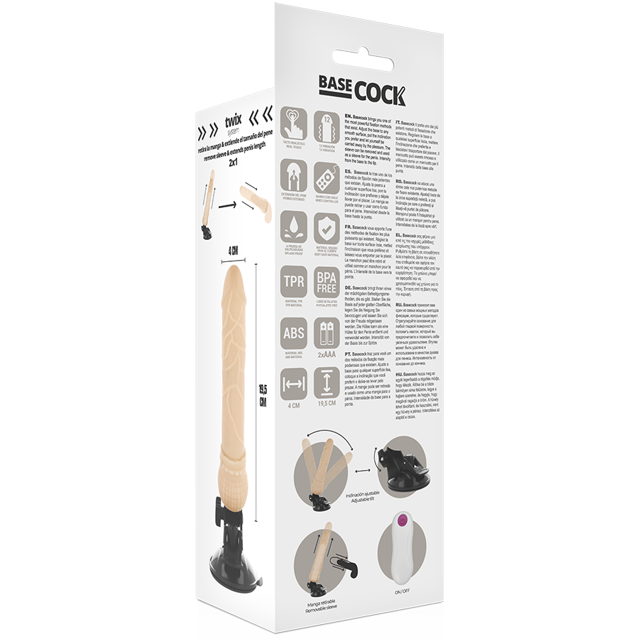 BASECOCK - VIBRADOR DE CONTROLE REMOTO REALISTA PRETO 19.5 CM -O- 4 CM