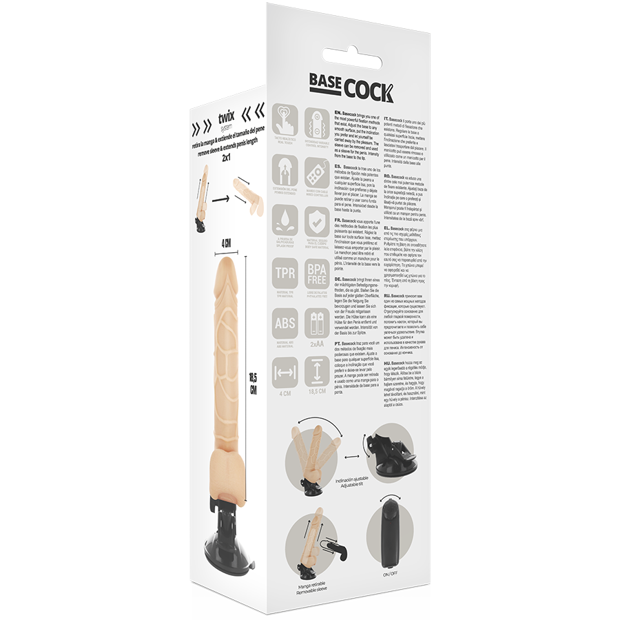 Basecock - Vibrador De Control Remoto Natural Realista 18.5 Cm - 4 Cm