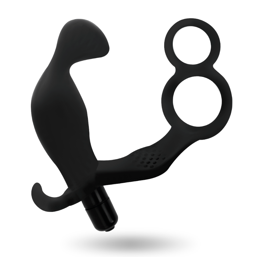 ADDICTED TOYS - PLUG ANAL CON ANILLO DE PENE DOBLE Y TESTÍCULOS NEGRO