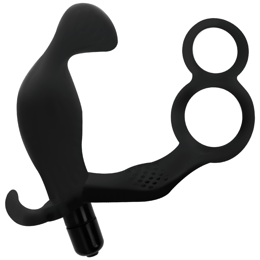ADDICTED TOYS - PLUG ANAL CON ANILLO DE PENE DOBLE Y TESTÍCULOS NEGRO