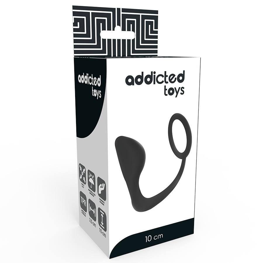 ADICTO A LOS JUGUETES - TAPA ANAL CON ANILLO DE PENE NEGRO