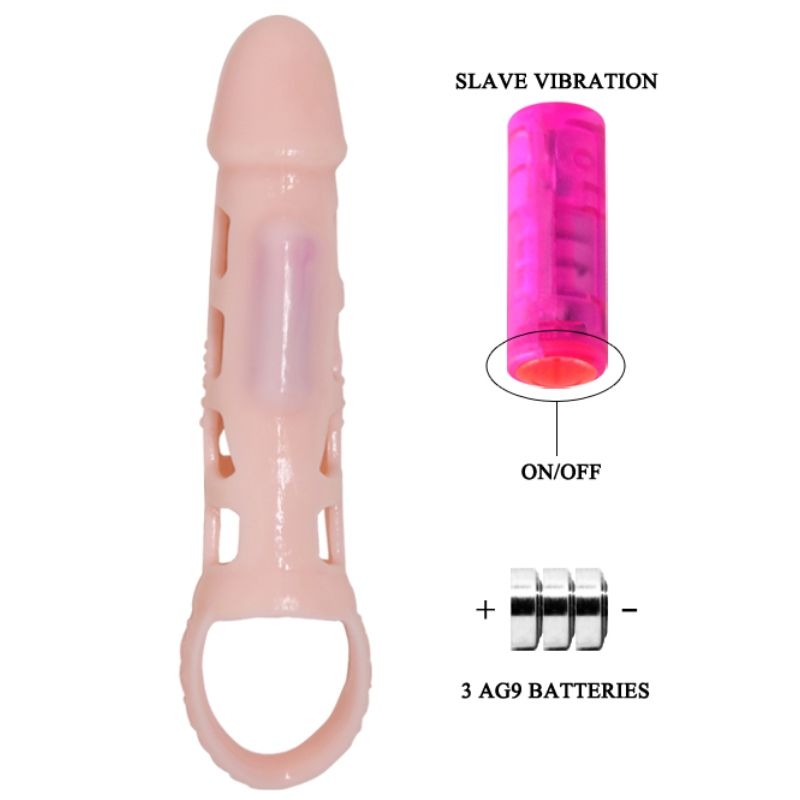 BAILE - CAPA EXTENSORA DE PENE CON VIBRACIÓN Y ALA NATURAL 13.5 CM