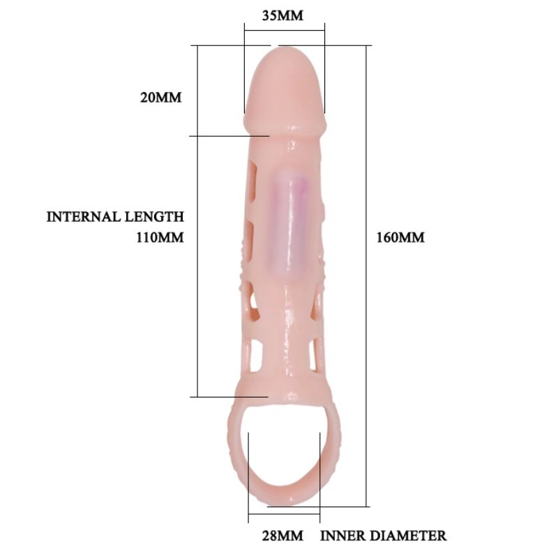 BAILE - CAPA EXTENSORA DE PENE CON VIBRACIÓN Y ALA NATURAL 13.5 CM