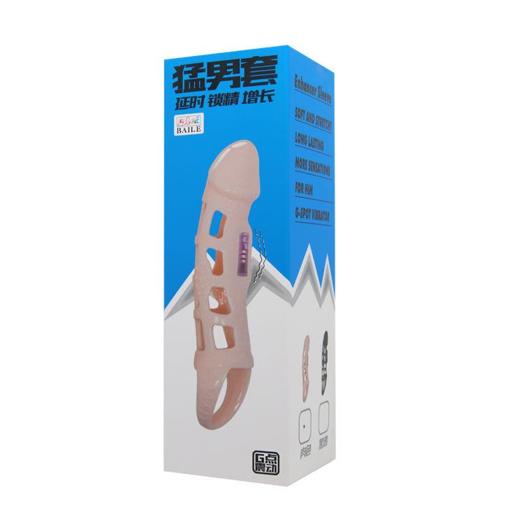 BAILE - CAPA EXTENSORA DE PENE CON VIBRACIÓN Y ALA NATURAL 13.5 CM