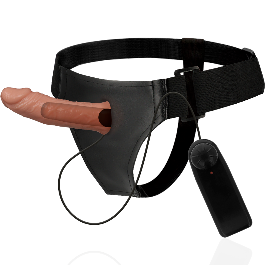 ARNÉS ATRACCIÓN - RNES HOLLOW BENNY CON VIBRADOR 15 CM -O- 4.5 CM