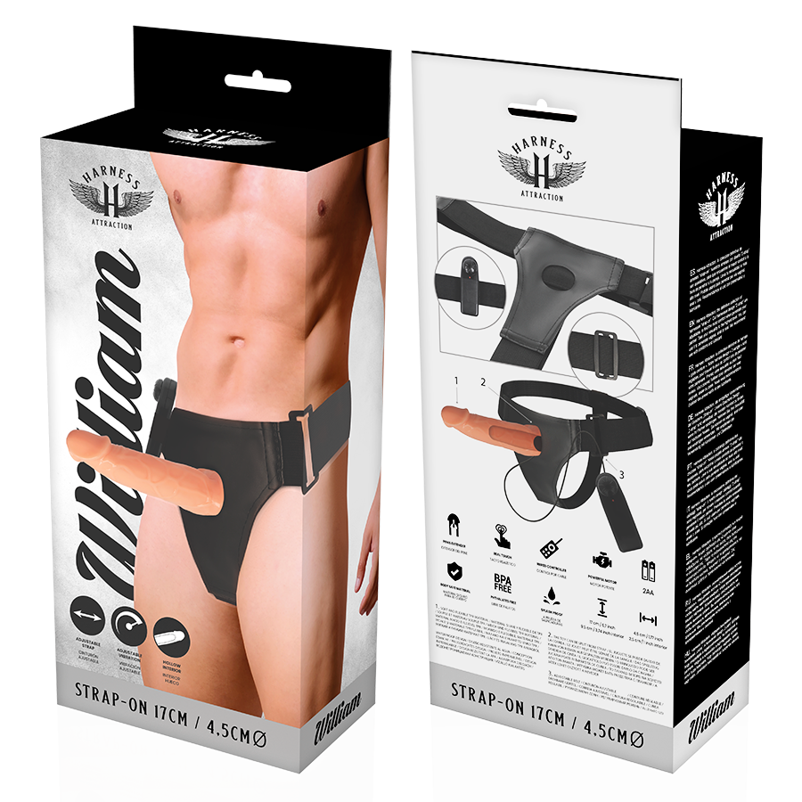 ARNÉS ATRACCIÓN - WILLIAN HOLLOW RNES CON VIBRADOR 17 CM -O- 4.5 CM