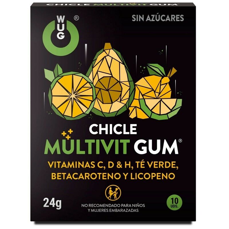 WUG GUM - MULTIVIT VITAMINAS C, H, D, BETACAROTENO, LICOPENO Y TÉ VERDE 10 UNIDADES