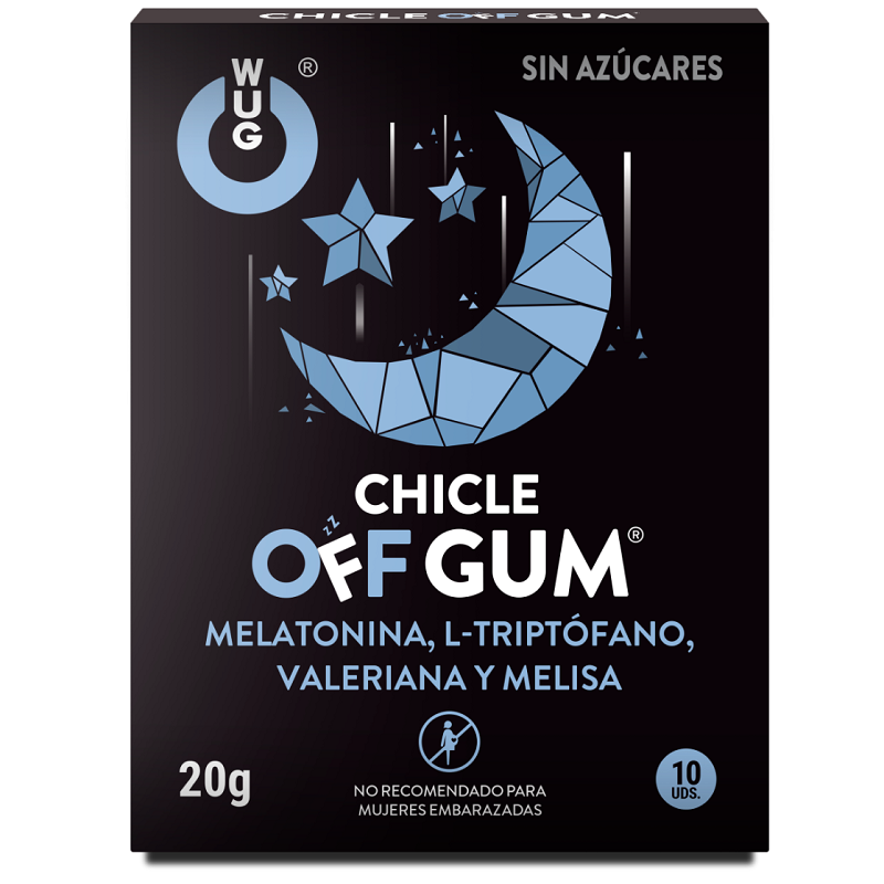 WUG GUM - OFF PASTILHA ELÁSTICA COM VALERIANA, TRIPTÓFANO, MELISSA E MELATONINA 10 UNIDADES