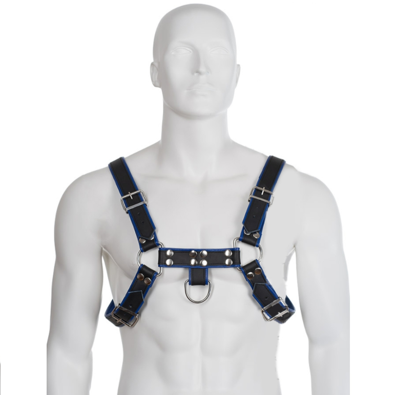 BODY DE PIEL - ARNÊS DE COURO AZUL E PRETO PEITO BULLDOG