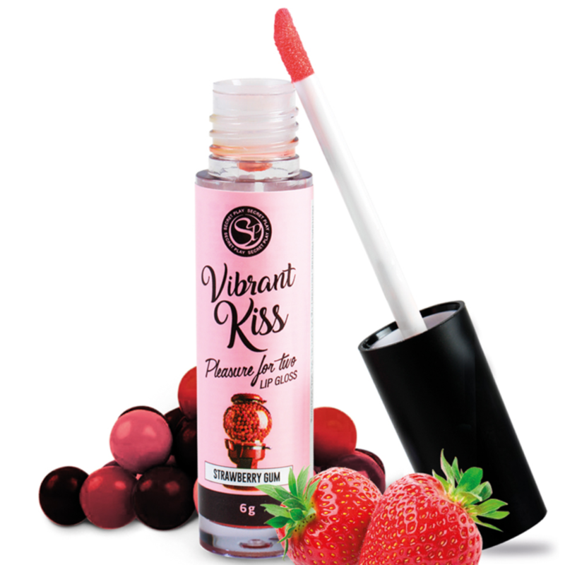 SECRETPLAY - LIP GLOSS VIBRANT KISS PASTILHA ELÁSTICA DE MORANGO - Sex Shop Sexy