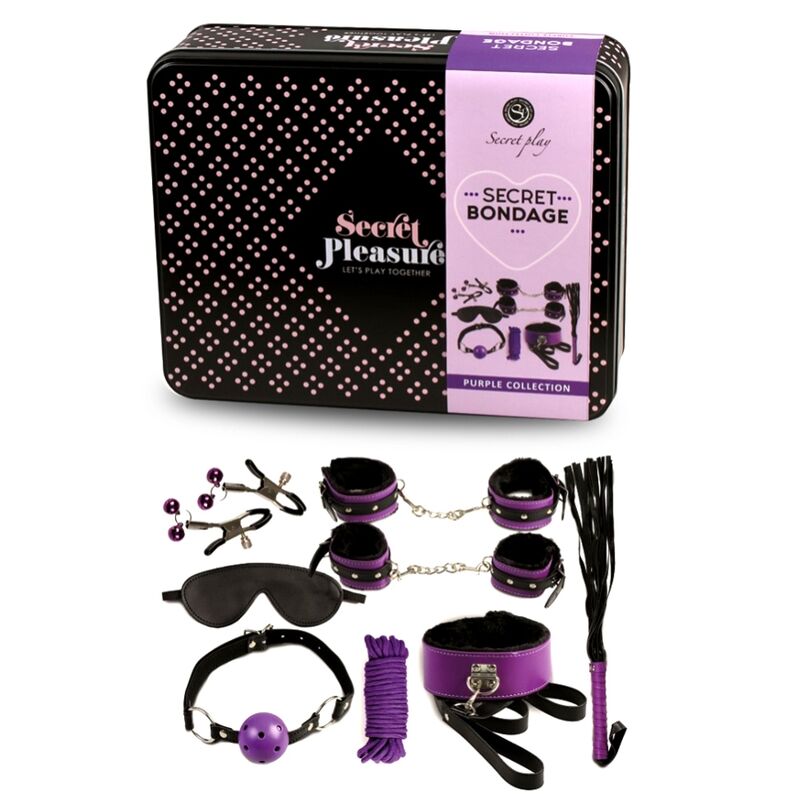 SECRETPLAY - SET BDSM 8 PIEZAS MORADO / NEGRO.