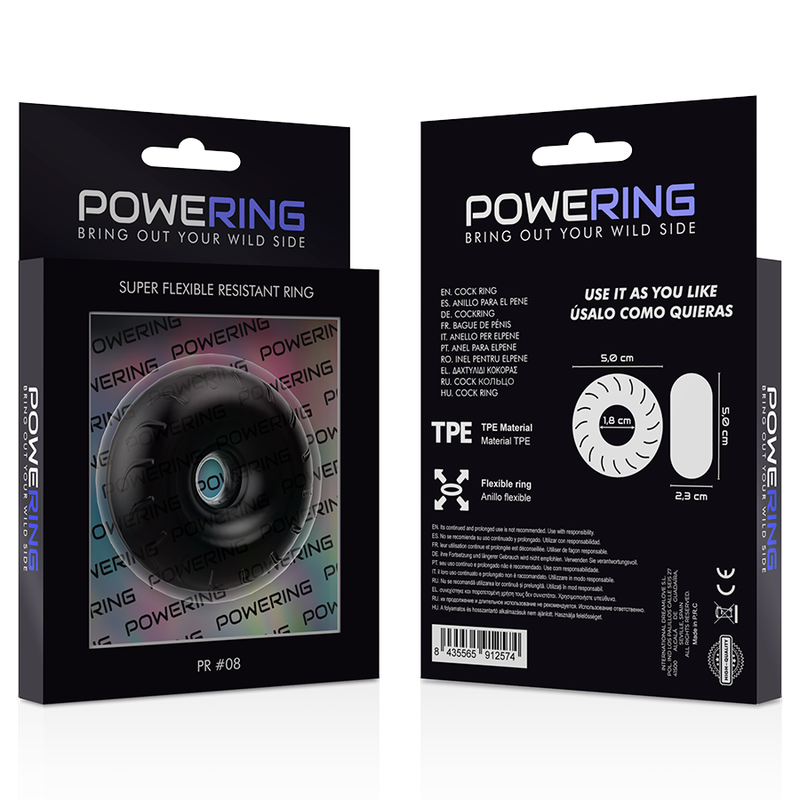 POWERING - ANILLO PARA PENE SUPER FLEXIBLE Y RESISTENTE 5CM PR08 NEGRO