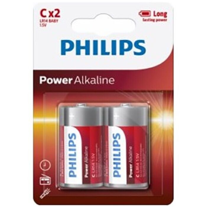 Philips Power Alkalina Pilha C LR14 Blíster 2 Unidades