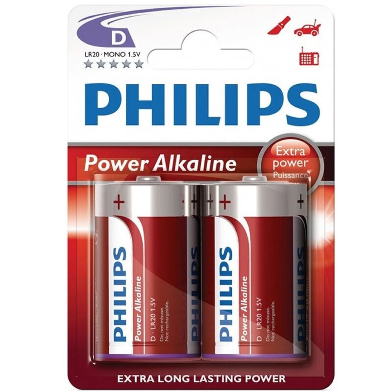 Philips - Baterías Alcalinas D LR20 Blíster * 2