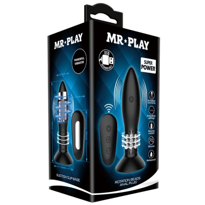 MR PLAY - PLUG CON CONTROL REMOTO DE BOLAS ROTATIVAS NEGRAS