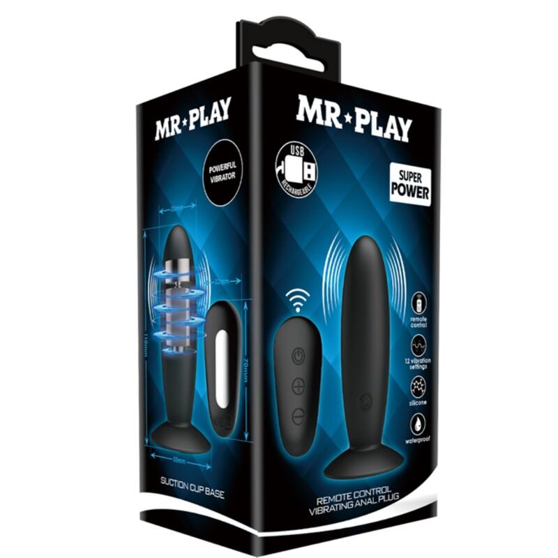 MR PLAY - PLUG ANAL COM CONTROL REMOTO VIBRAO PRETO