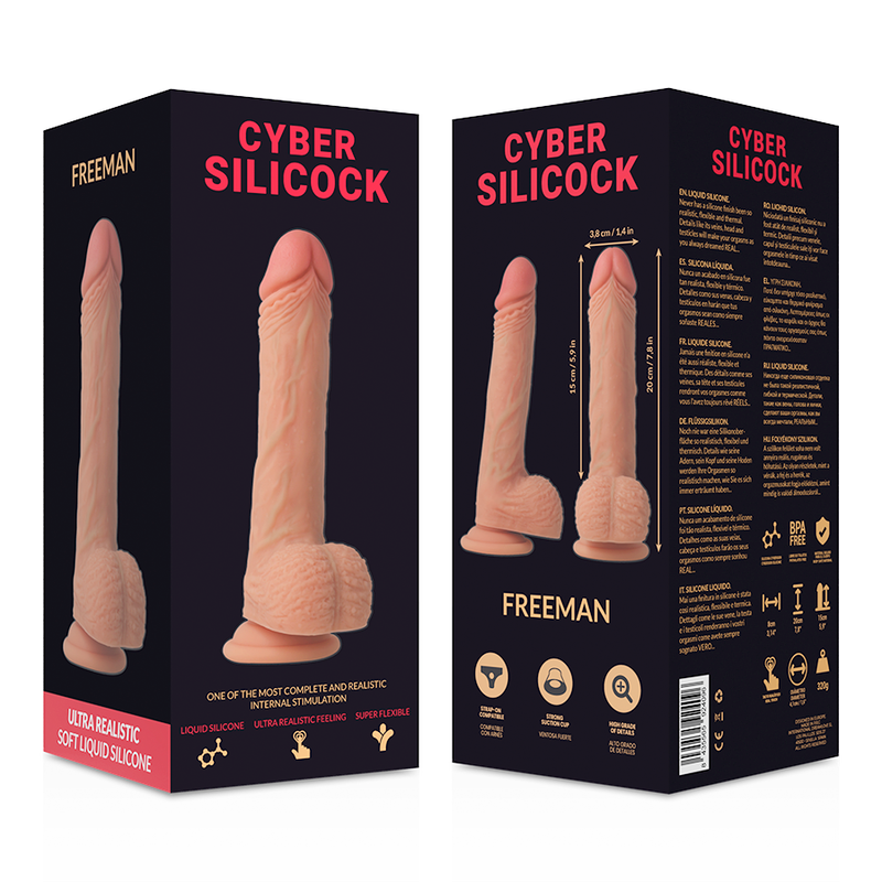 CYBER SILICOCK - SILICONA LÍQUIDO MACIO ULTRA REALISTA FREEMAN 20 CM - 3.8 CM