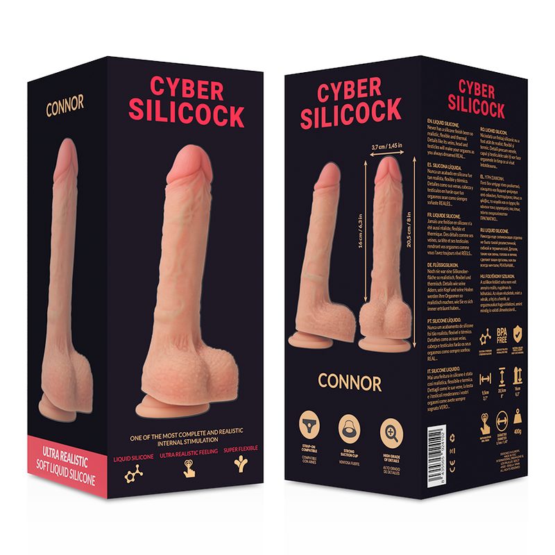 Cyber ​​Silicock - Silicona Líquido Macio Connor Ultra Realista 20,5 Cm - O - 3,7 Cm
