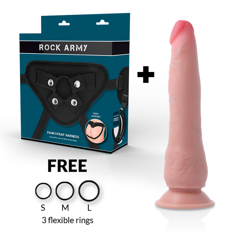 ROCKARMY - ARNÊS + DILDO REALISTA DUAL DENSITY CRUSADER 21.5 CM Ø 4.46 CM