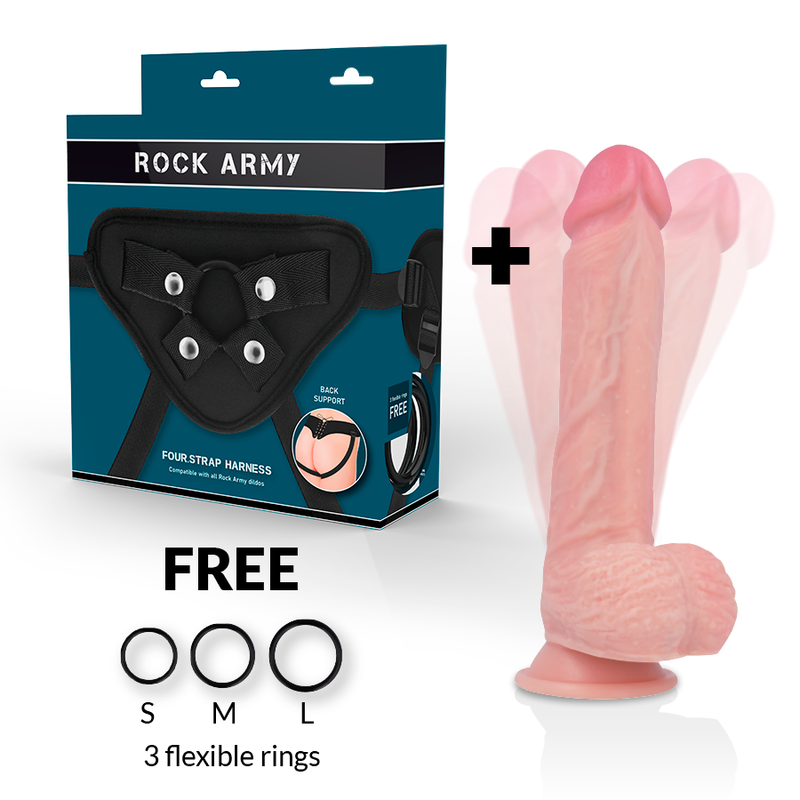 ROCKARMY - ARNÊS + HAWK ROTATIVO E VIBRADOR 22 CM Ø 4.6 CM