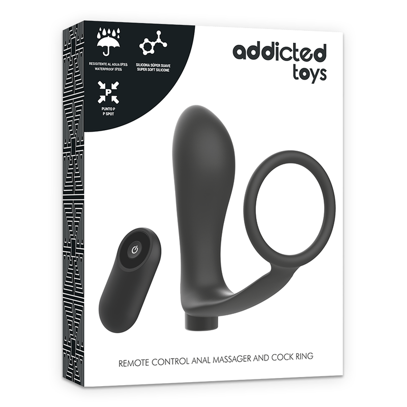 ADDICTED TOYS - ANILLO DE PENE CON CONTROL REMOTO PLUG ANAL NEGRO RECARGABLE
